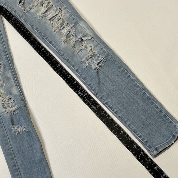 American Eagle 00 Hi Rise Jegging 360 Super Stretch Destroyed Denim Jeans 23x28 - Picture 5 of 16